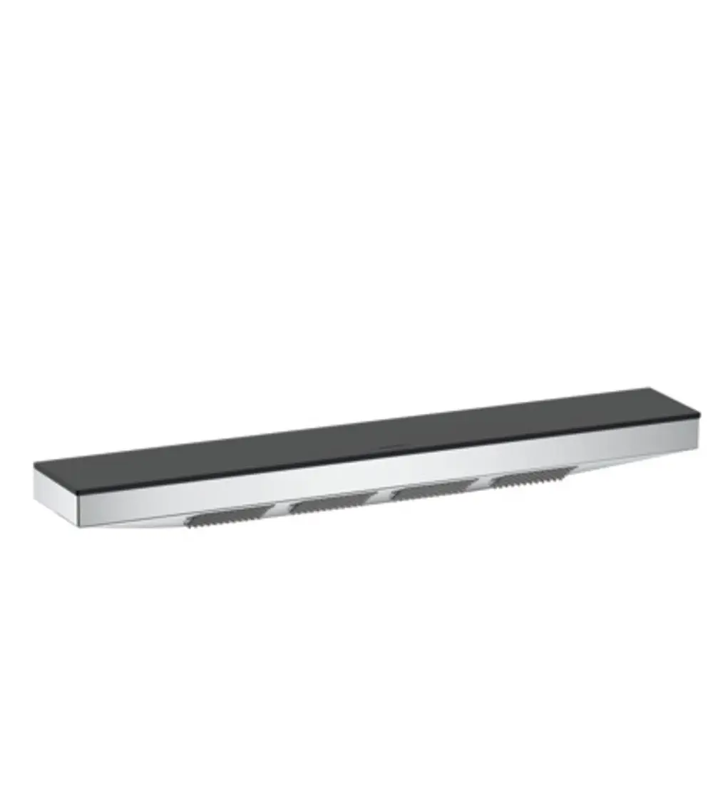 Schulterbrause mit Duschablage von Hansgrohe, in Chromoptik, flaches Design und schmaler Form, für die Wandmontage geeignet.